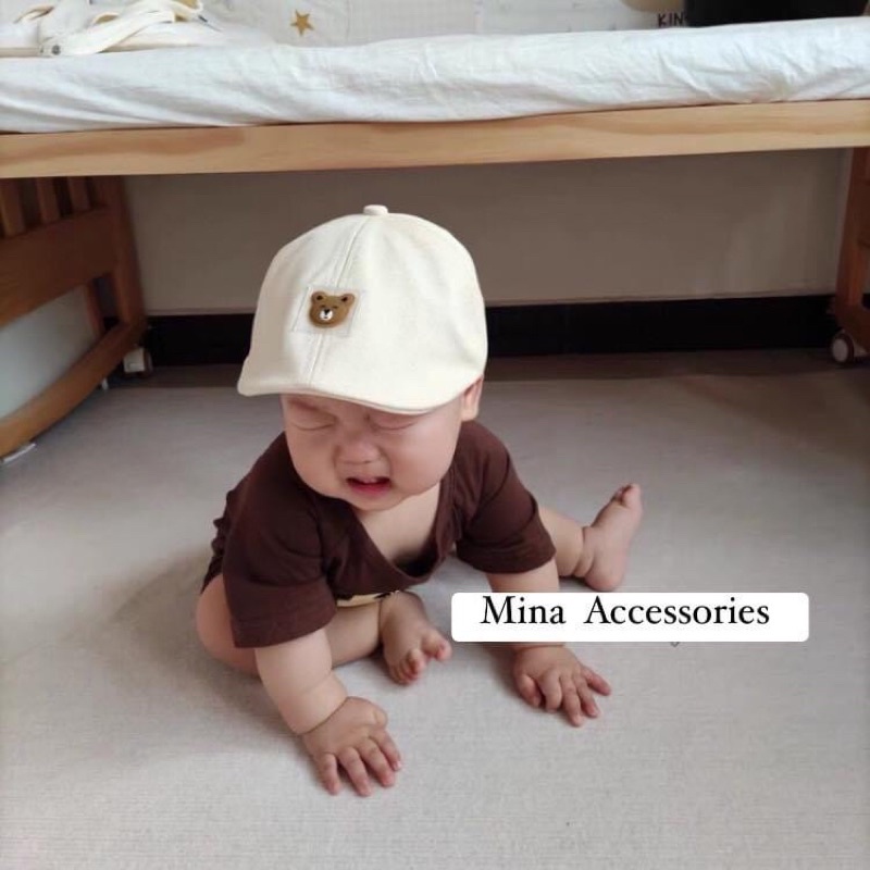 Mũ nón bere chất liệu kaki đính hình cún Mina dễ thương cho bé