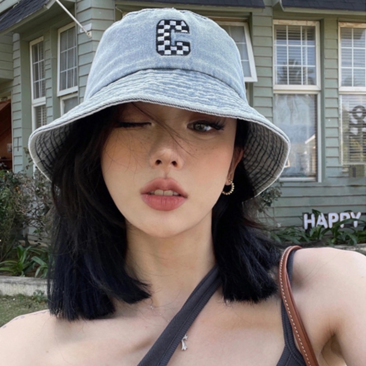 Nón Tai Bèo Họa Tiết Chữ C Phong Cách Cao Bồi Hàn Quốc Cho Nữ