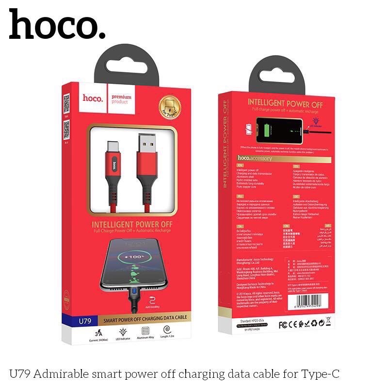 ✔CÁP SẠC NHANH DÂY DÙ USB TYPE C 1.2M U79 3A CÓ ĐÈN LED TỰ NGẮT KHI ĐẦY PIN/Cáp sạc samsung ANDROID