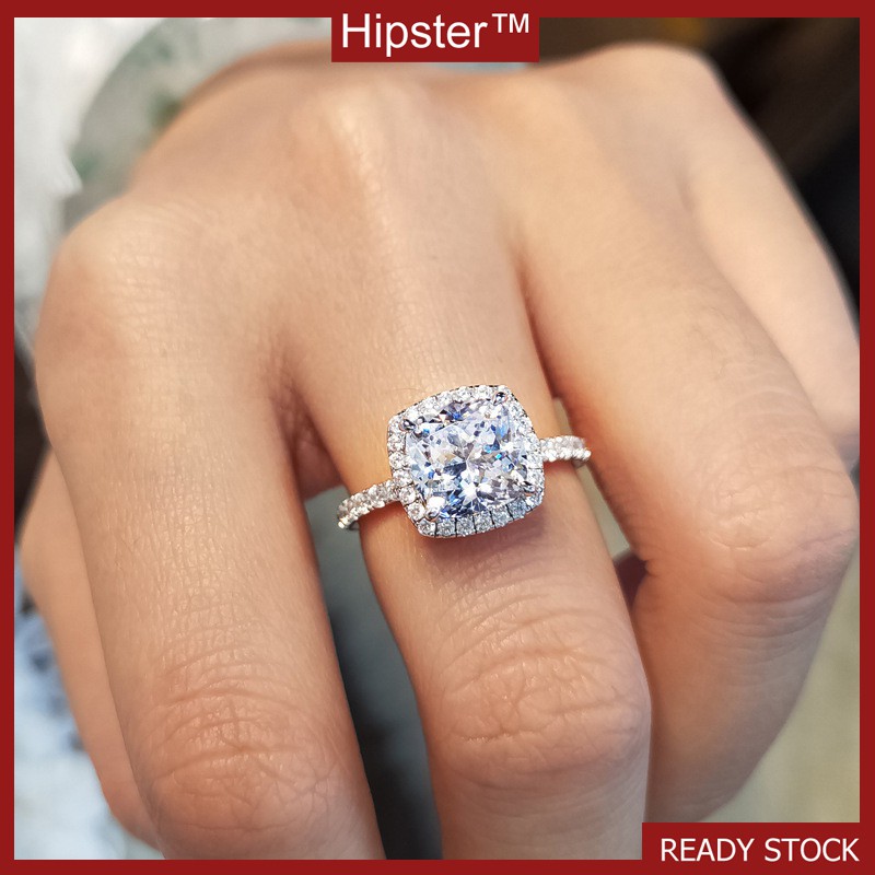 Nhẫn Bạc 925 Đính Kim Cương Nhân Tạo Sang Trọng