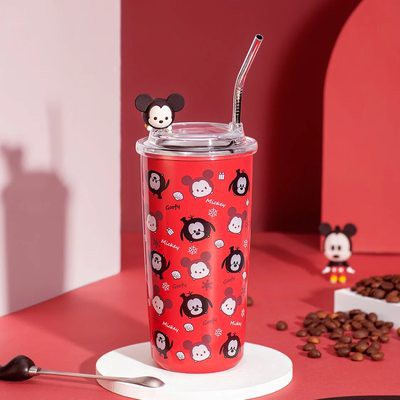 Minh Tinh Net Red đề nghị cùng một đoạn Disney cách nhiệt tách cà phê Màu Đỏ lỏng lẻo ống hút cốc sữa gia dụng