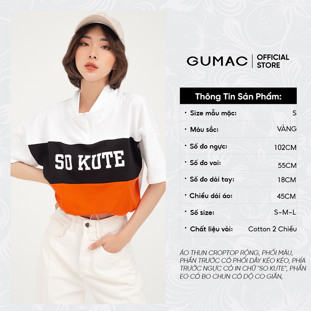 [Mã WABRGB11 giảm 10% đơn từ 250k] Áo thun nữ phối dây kéo GUMAC phong cách unisex năng động ATB461 | BigBuy360 - bigbuy360.vn