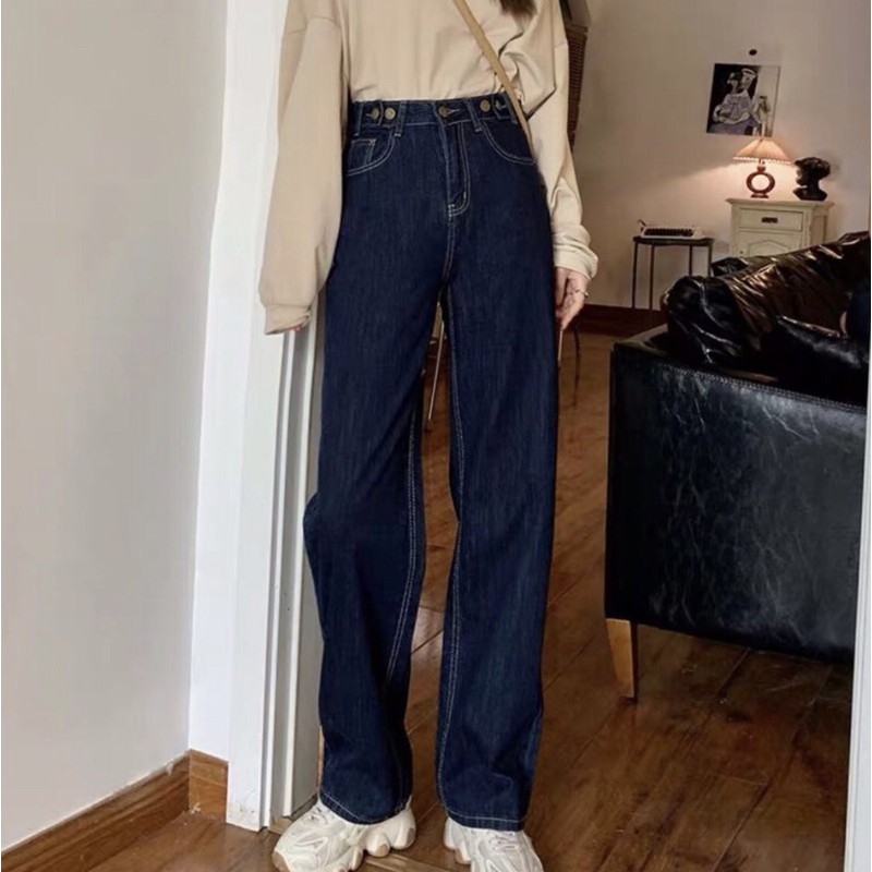 Quần jeans ống suông, chỉ nổi