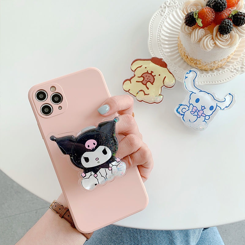 Fashion Cute and Flexible Foldable Quicksand Into The Oil Bag Cartoon Girl Ins Phone Holder with Liquid and Flash Personality Creative Holder