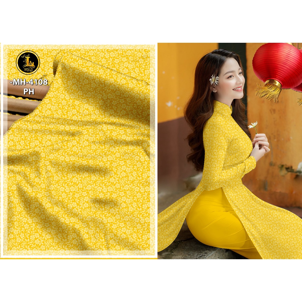 Vải áo dài hoa nhí , chất lụa ban mai co giãn nhẹ 4 chiều, mềm, mịn, mát, rũ tà, dày dặn che khuyết điểm tốt.