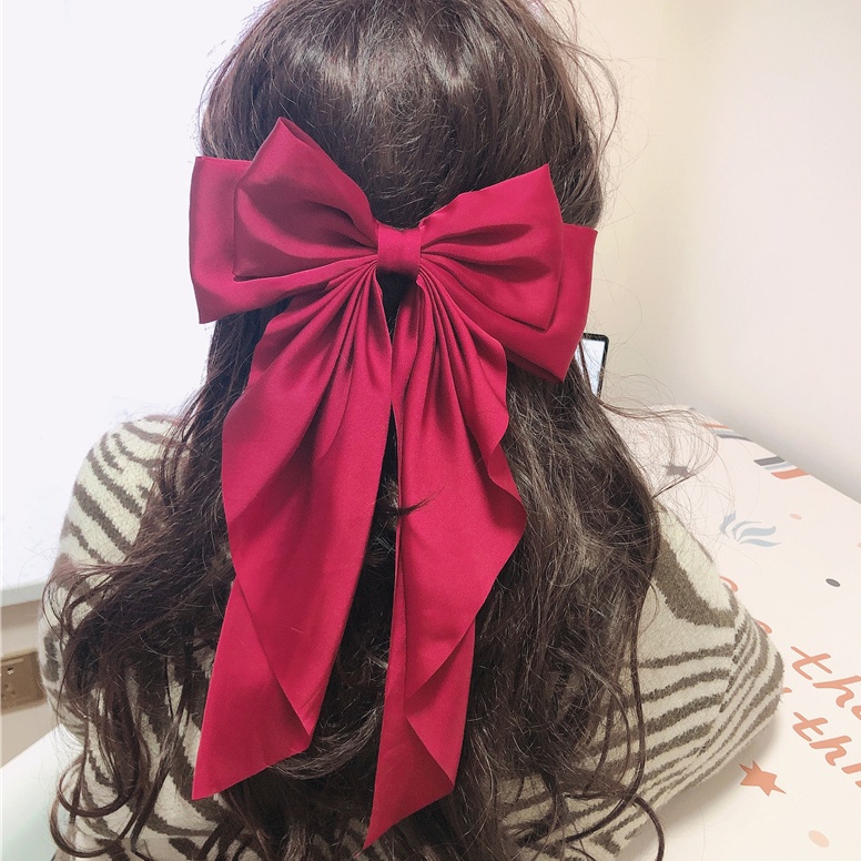 Kẹp Tóc Nơ Lớn Màu Đỏ Thời Trang Mùa Xuân Mới Cho Nữ