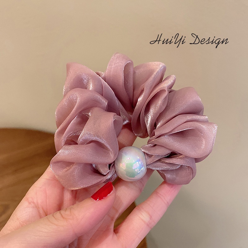 Dây buộc tóc, Scrunchies đính ngọc trai nhân tạo lụa satin nhún phong cách tiểu thư xinh xắn
