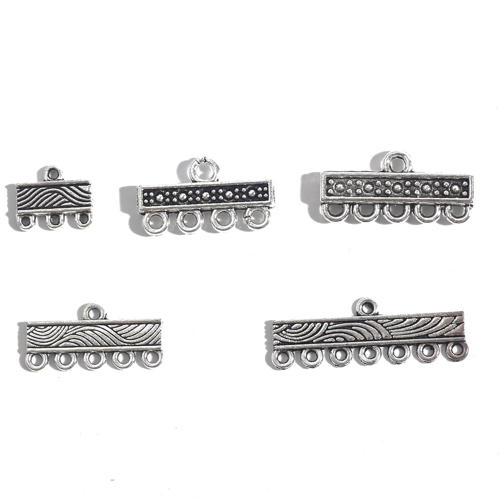 Set 10 charm BEADIA màu bạc cổ điển 10x12-24mm với 3-7 lỗ làm trang sức bông tai