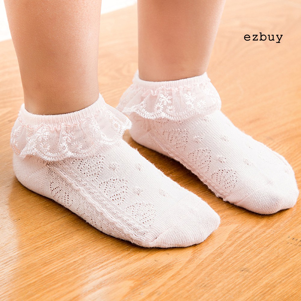 Tất Cotton Phối Ren Thoáng Khí Màu Trơn Dễ Thương Cho Bé Gái