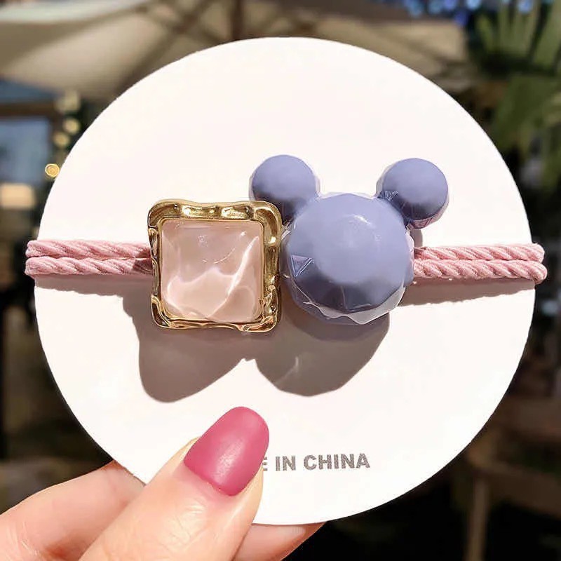 Dây buộc tóc HAIMEIKANG trang trí chuột mickey và đính đá phong cách Hàn Quốc đơn giản đáng yêu dành cho nữ