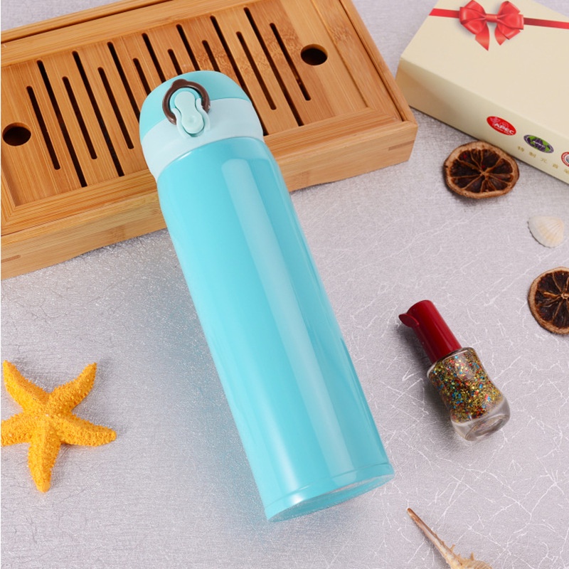 Bình nước giữ nhiệt 500ml trơn có lắp đậy tiện lợi chống đổ chống tràn tiện lợi