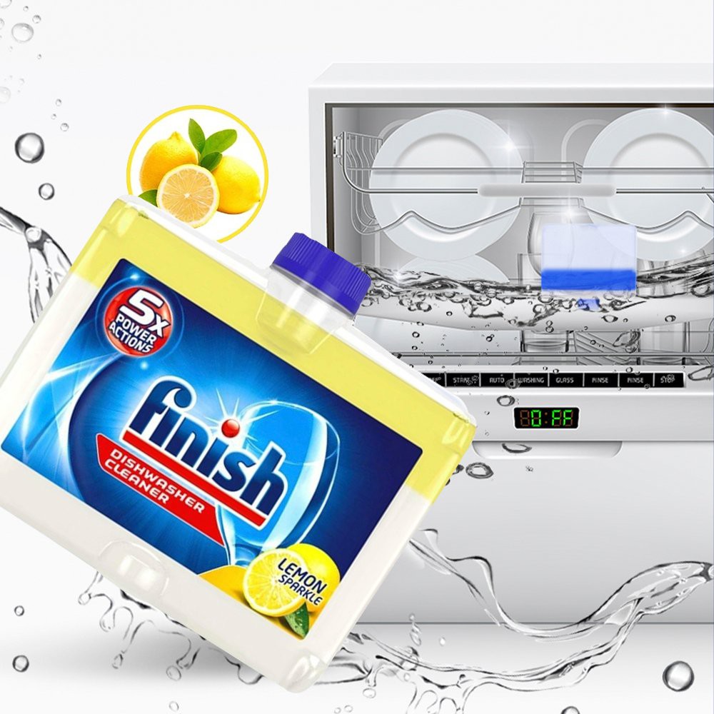 Nước vệ sinh máy Finish 250ml hương Chanh thơm ngát - dung dịch khử mùi hiệu quả