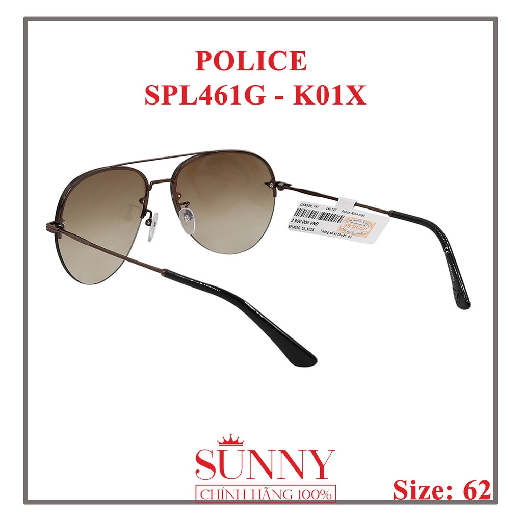 Kính mát Police chính hãng SPL461G 62 K01X màu sắc thời trang, thiết kế dễ đeo bảo vệ mắt