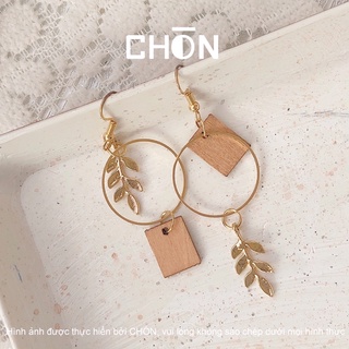 Bông tai gỗ lá vuông CHÒN ACCESSORIES CKT#0005