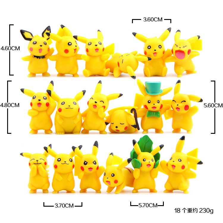 Set 18 Mô Hình Nhân Vật Pokemon Pikachu Màu Vàng Trang Trí Tiểu Cảnh