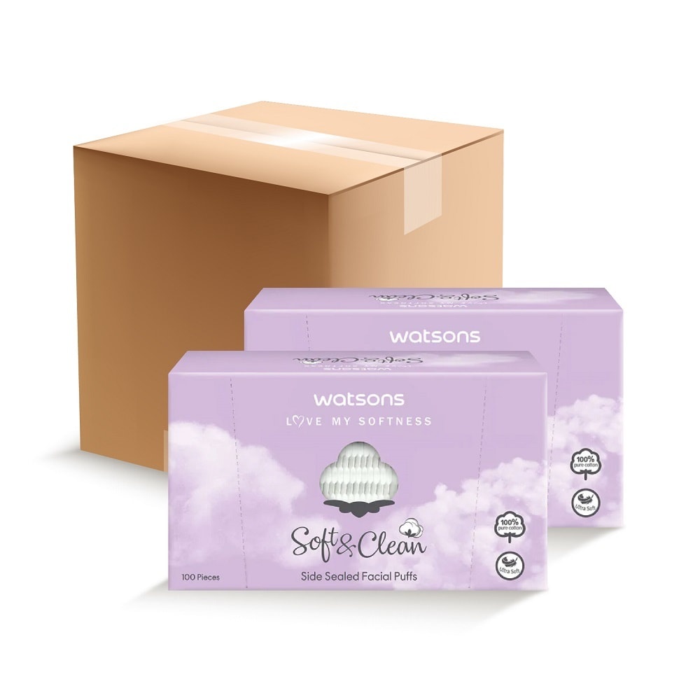 Bông Tẩy Trang Watsons Love My Softness Soft &amp; Clean Side Sealed Cuốn Biên Thùng 30 Hộp x 100 Miếng