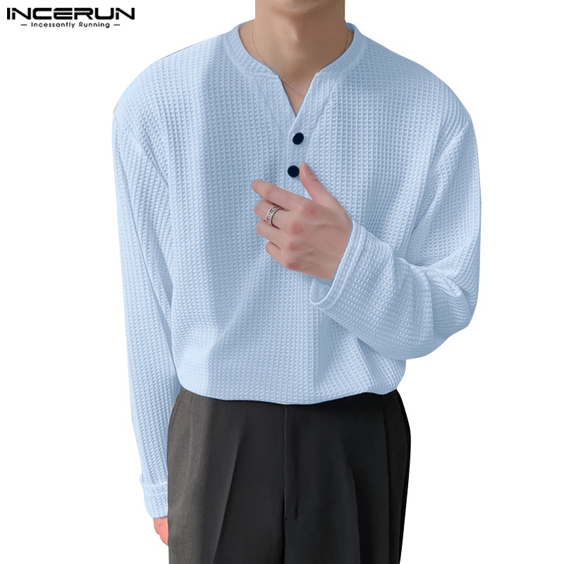 Áo thun INCERUN dệt kim tay dài dáng ôm thời trang thu đông cho nam