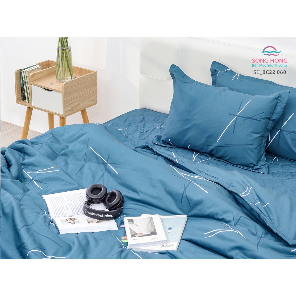 Bộ ga chun (có chần) 2m*2.2m - Chất cotton - Sông Hồng chính hãng.