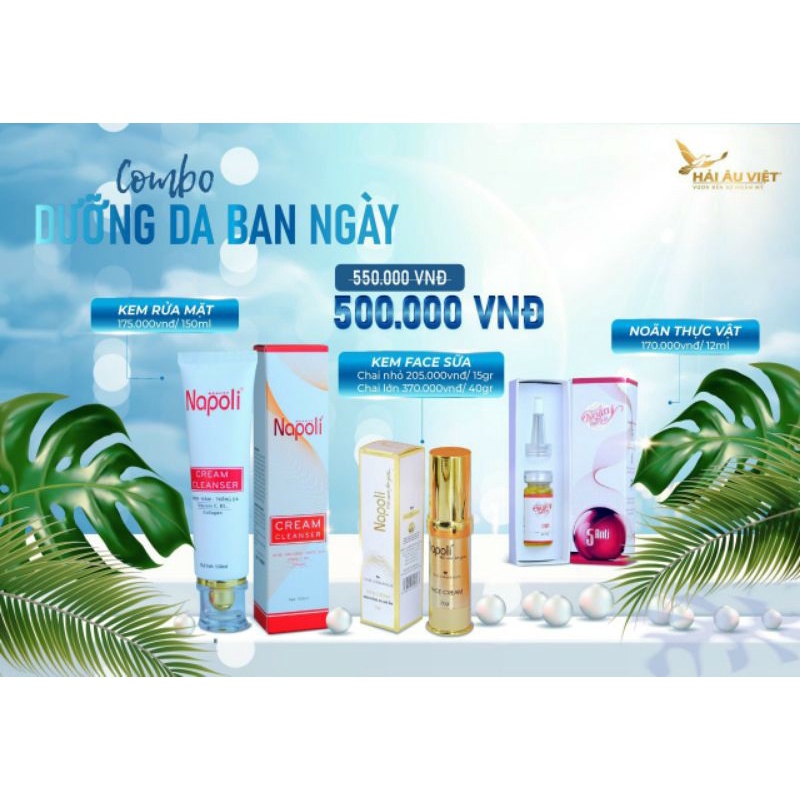 Combo dưỡng da trắng hồng 🍀 noãn thực vật+sữa rửa mặt+kem face napoli 20gr