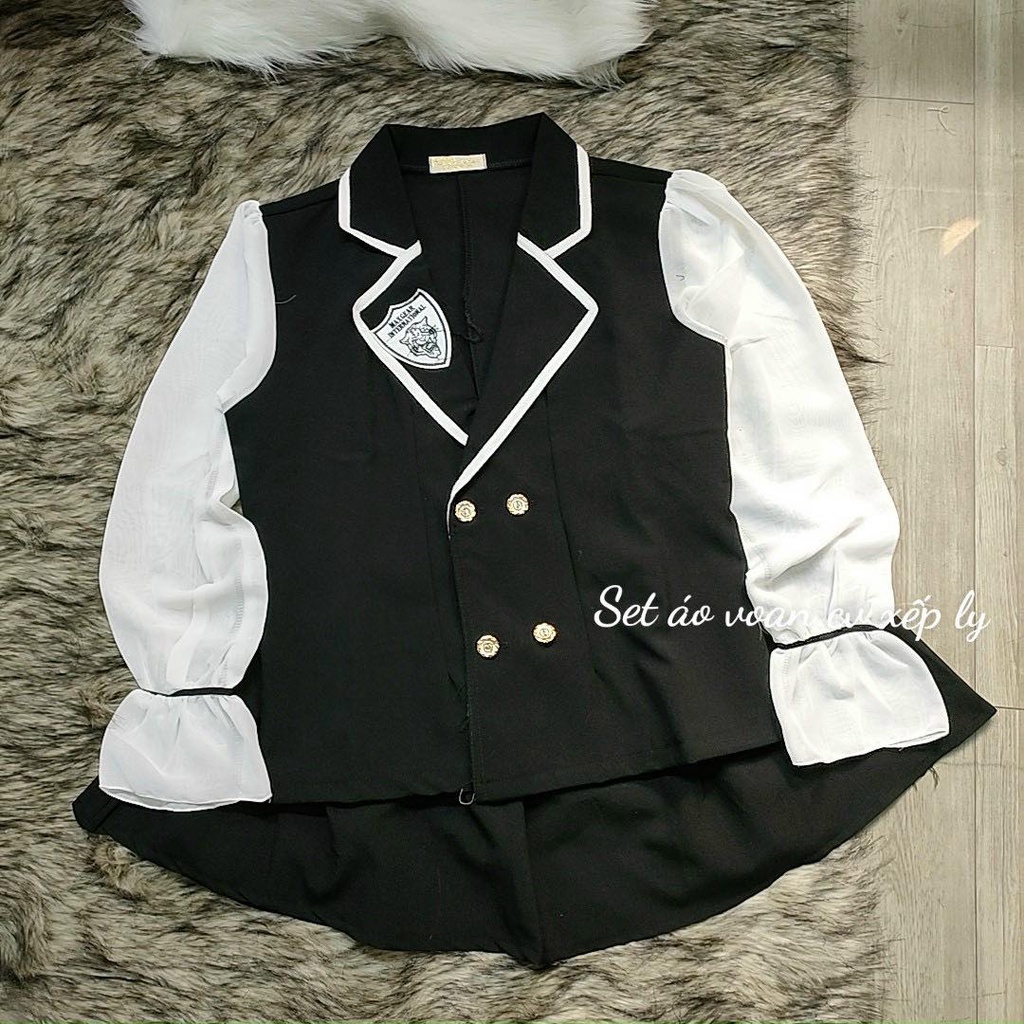 Set váy thời trang nữ, áo dài tay kèm chân váy xòe, màu đen trẻ trung cá tính