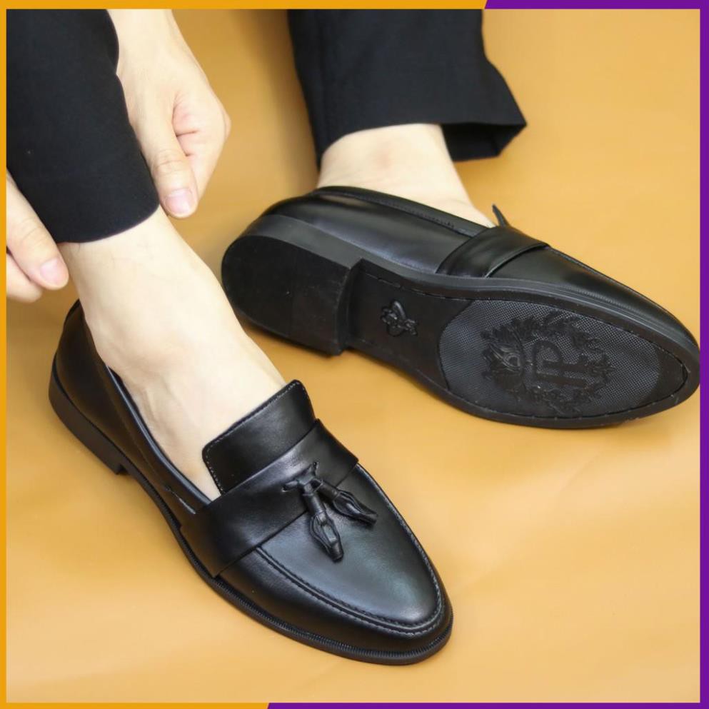 Giày lười da nam, Da mềm cao cấp không bóng, Có chuông, Đế cao su non cao 3cm, Khâu đế, Màu đen, Mã l192, Hàng Việt Nam