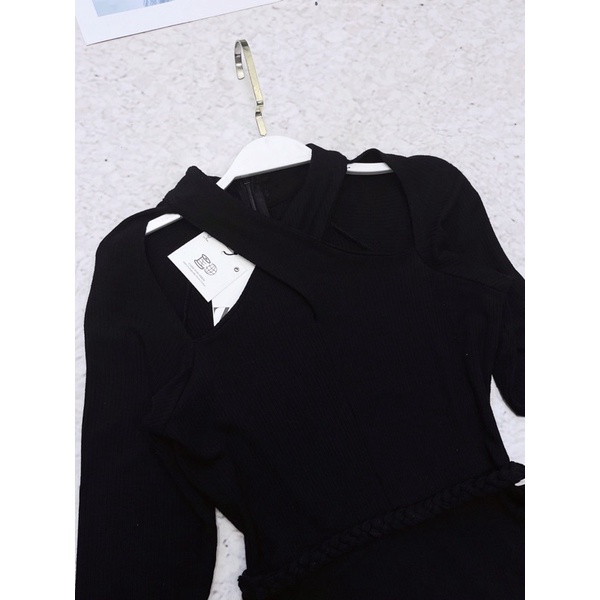 Váy len body 💝FREESHIP💝 Váy len zip boddy xoắn cổ khoét vai xoè sang chảnh