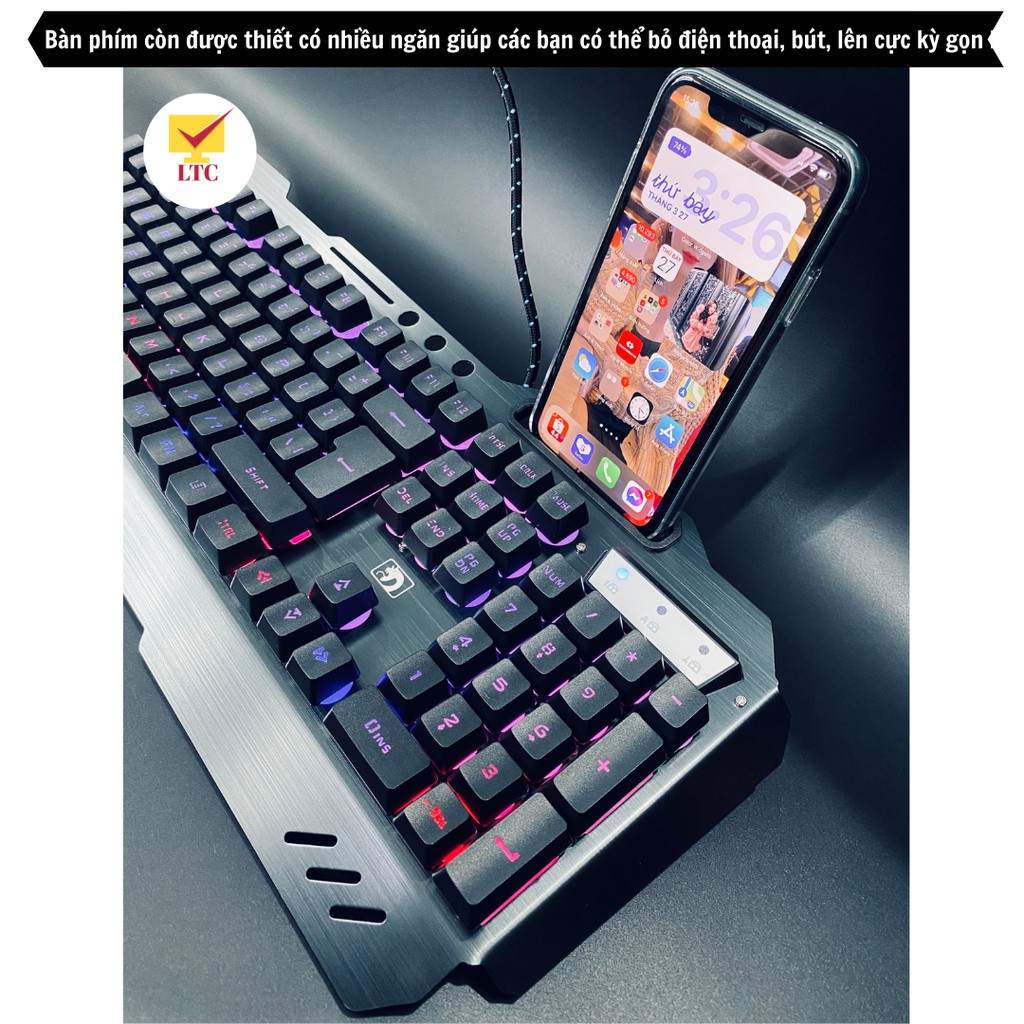 Bàn phím gaming có led đổi màu 10 chế độ khác nhau, tặng kèm kê tay, kiểu dáng giả cơ cho máy tính, pc, laptop, LTC | BigBuy360 - bigbuy360.vn