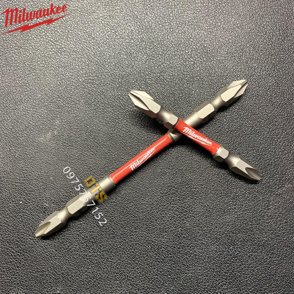 Mũi vít Milwaukee Mỹ siêu bền PH2, mũi bắt vít 2 đầu 4 cạnh bake nam châm từ siêu cứng, chống gỉ, chống tòe, độ bền cao