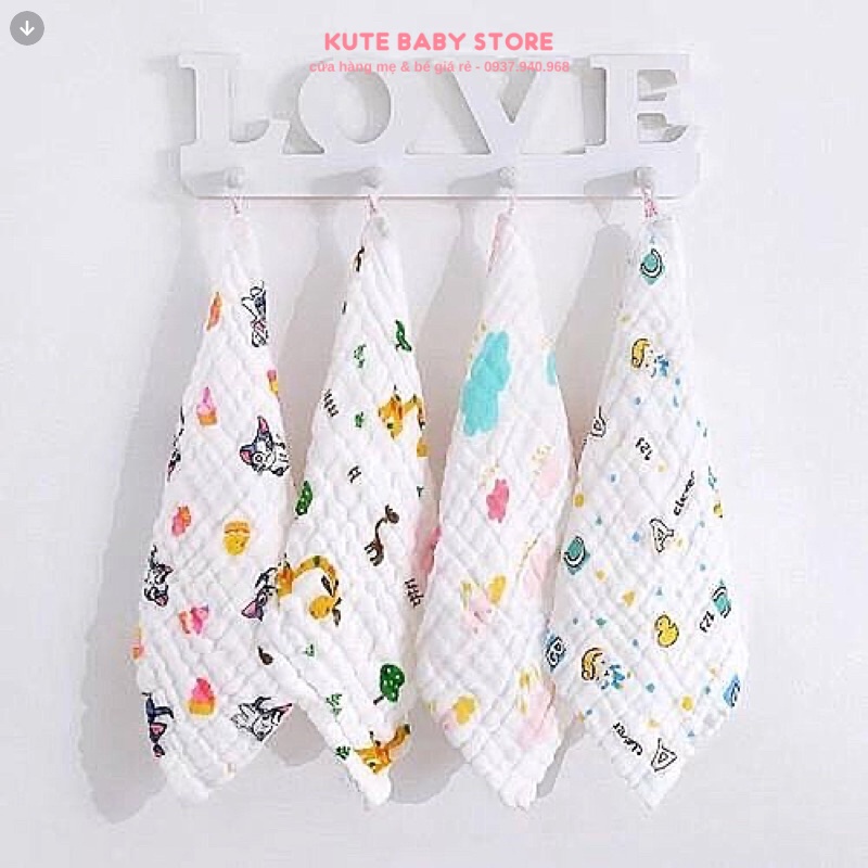 Set 5 khăn sữa 6 lớp Kiluta 30x30cm cao cấp mềm mịn, siêu bền, co giãn, tốt cho làn da của bé