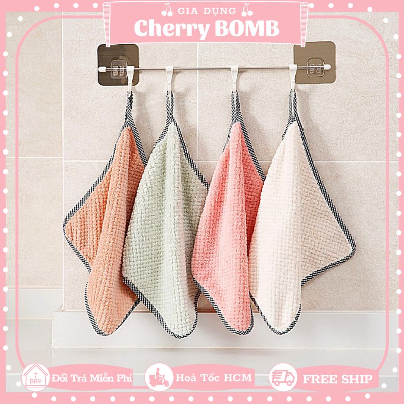 Khăn Bếp Dày Dặn Có Viền Đa Năng Lau Bát Chén Đĩa Nhà Bếp - Khăn Lau Sợi Cotton Thấm Hút 25x27cm