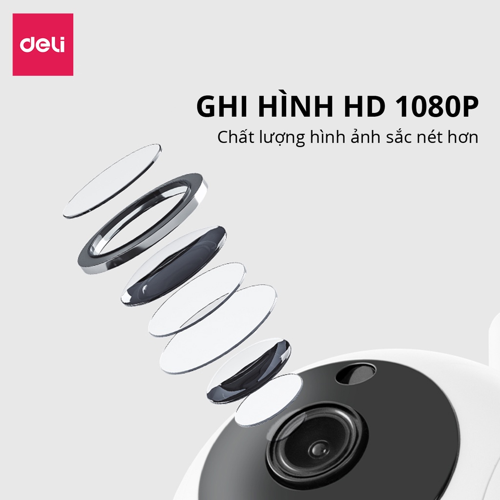 Camera Wifi IP DELI - Full HD 2M Xoay 360 Độ Giám Sát Gia Đình, Văn Phòng, Điều Khiển Từ App Kèm Thẻ Nhớ 128GB