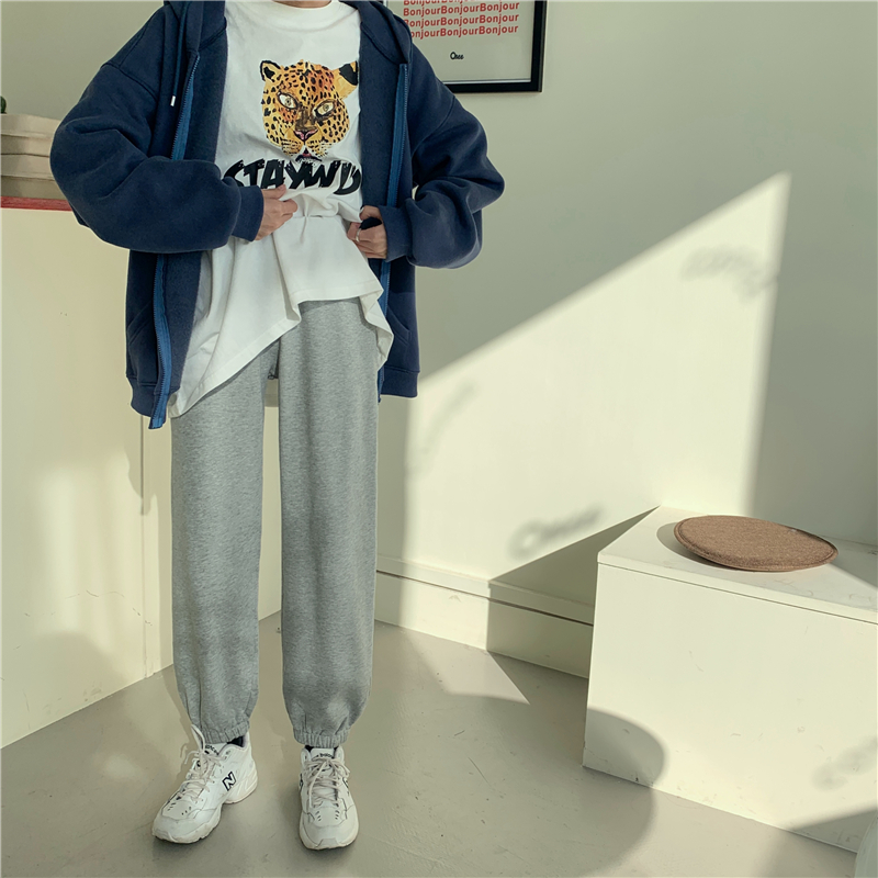 Xiaozhainv Quần dài eo cao chất co giãn thời trang Hàn Quốc