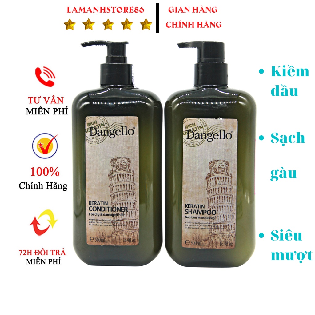 Dầu gội Keratin DANGELLO phục hồi tóc hư tổn khô sơ kiềm dầu sạch gàu, cặp gội xả chính hãng 500ml – 800ml