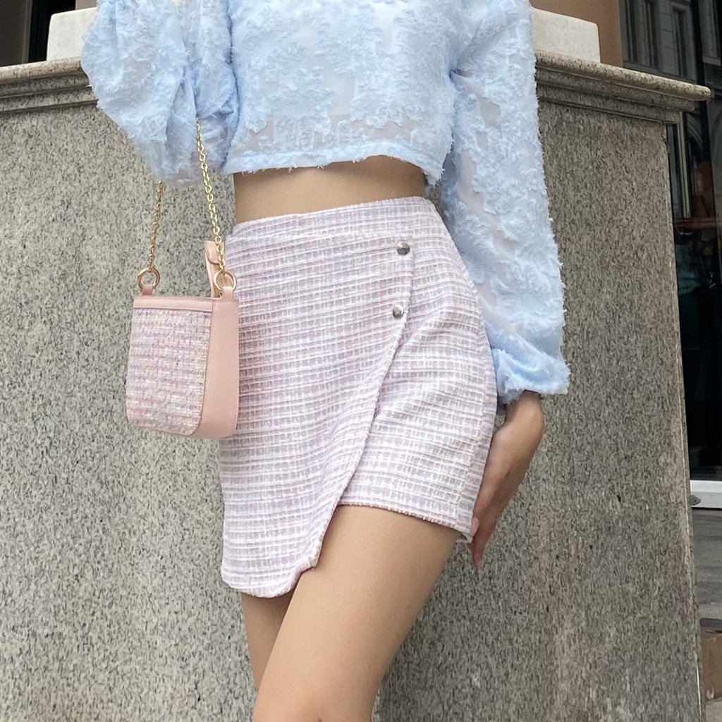 Chân váy quần vải tweed màu hồng - Xinh Chảnh Pink Skirt