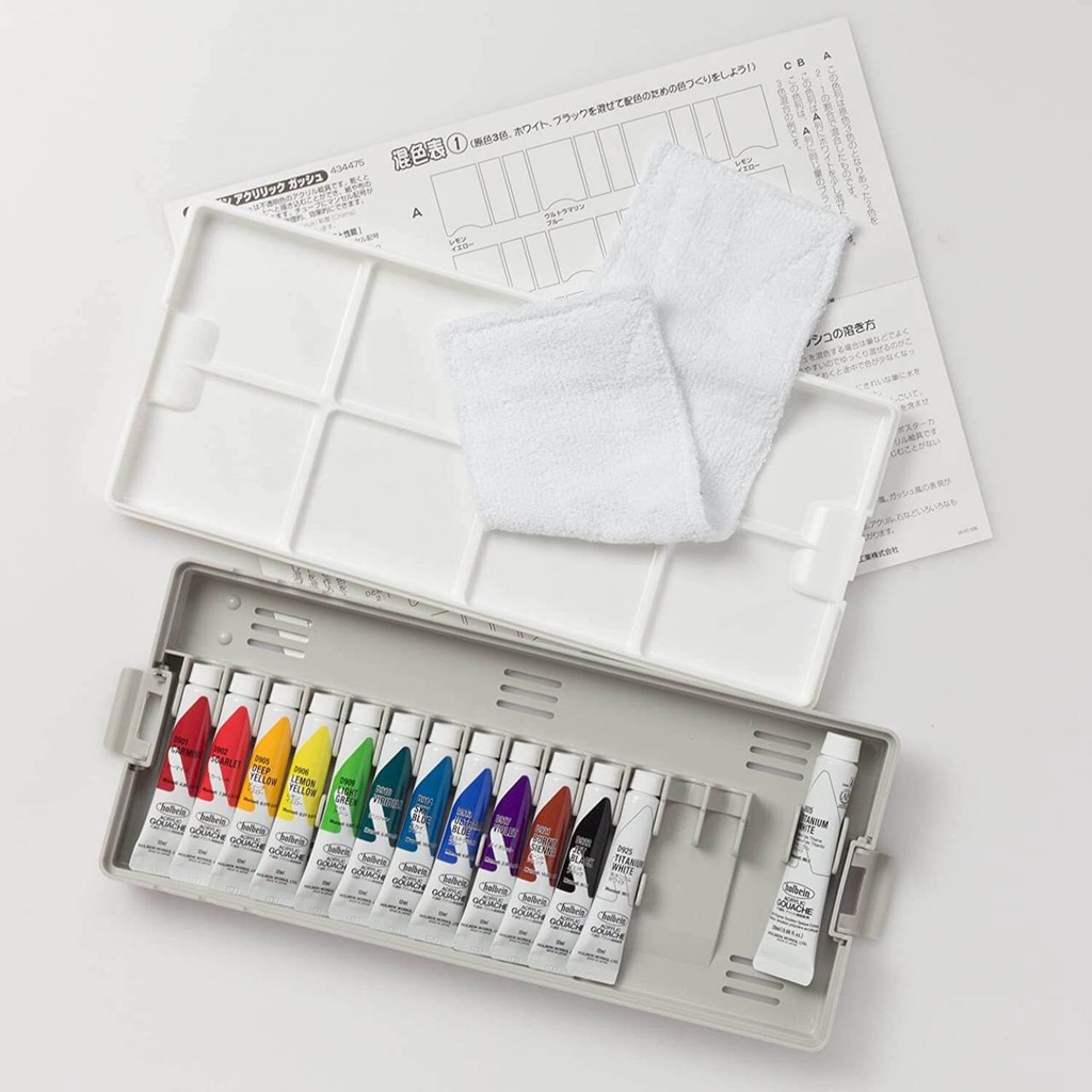 Màu Acrylic Gouache Holbein - School set 12ml kèm Palette