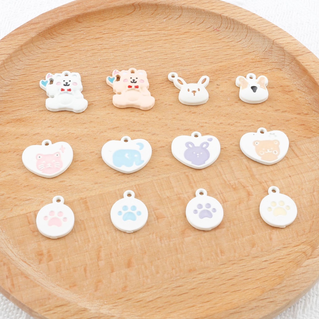 Charm Hình Trái Tim Động Vật, Chân Gấu Kim Loại Gắn Trang Trí Móc Khoá