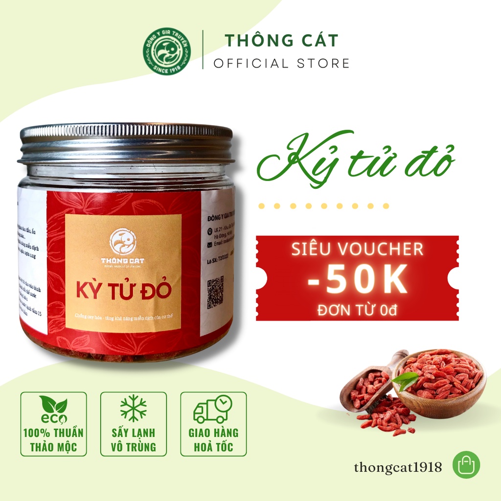 Kỷ Tử sấy khô THÔNG CÁT 1918 Trà kỷ tử đẹp da, làm trà dưỡng nhan, chè dưỡng nhan giúp da dẻ mịn màng