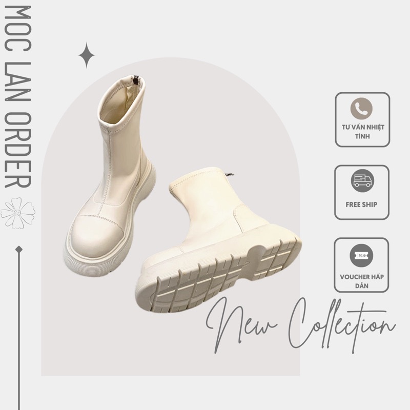 (MộcLan ORDER) Boot da không dây cổ cao Ulzzang đế 4p dành cho nữ