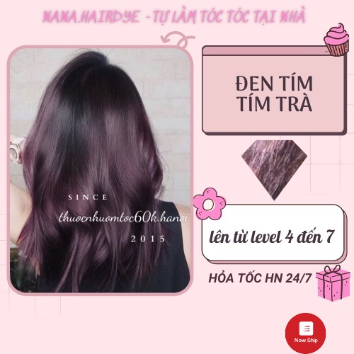 Thuốc nhuộm màu đen tím (tím trà) kèm trợ dưỡng găng tay thuocnhuomtoc60k.hanoi