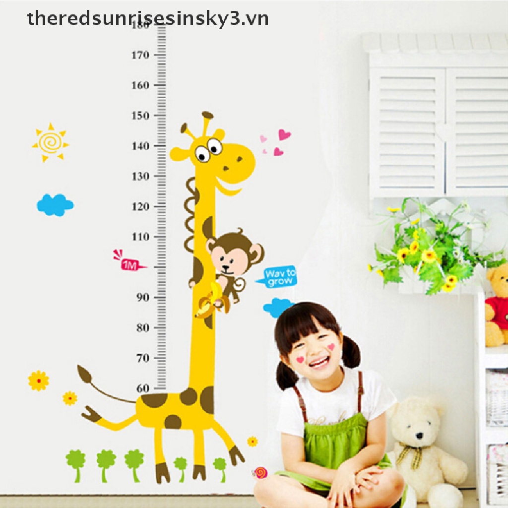 1 Miếng Dán Tường Đo Chiều Cao Cho Bé Hình Hươu Cao Cổ Và Khỉ