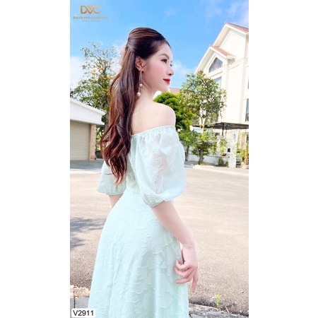 V2911 váy voan tơ màu xanh