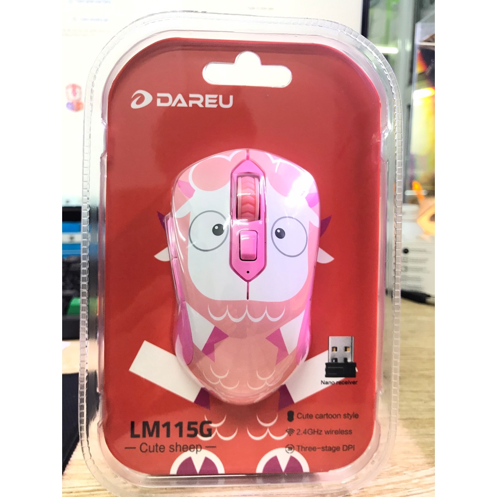 Chuột không dây DAREU LM115G Multi-Color CỪU HỒNG - Chính hãng Mai Hoàng - Bảo hành 24 tháng