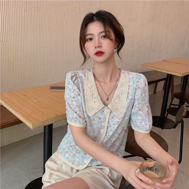 Áo Sơ Mi Ngắn Tay Phồng In Họa Tiết Hoa Nhỏ Thời Trang Mùa Hè Hàng Mới Dành Cho Bạn