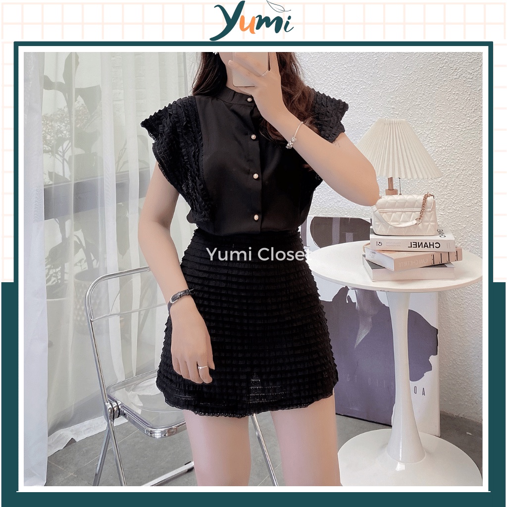 Set váy nữ tiểu thư áo ren cánh dơi và chân váy ren xếp tầng Hàng Loại 1 Yumi YM-08 Set váy áo cao cấp 2022