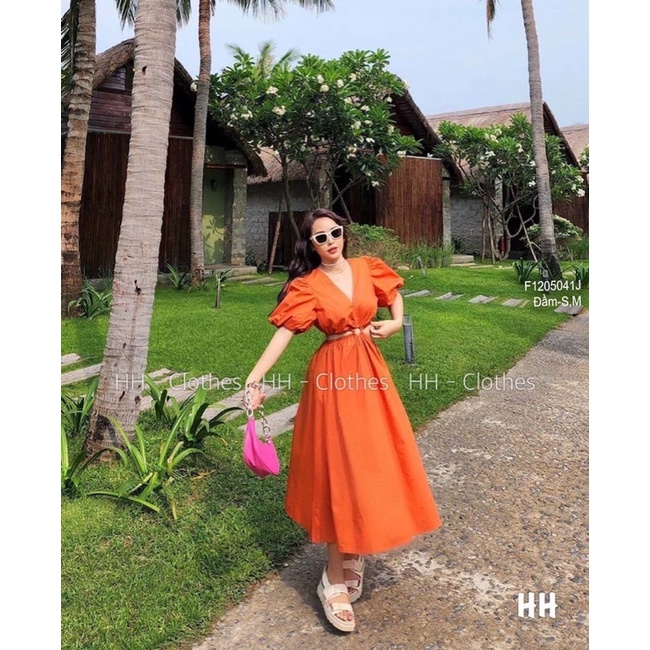 Đầm babydoll tay ngắn phồng in hoạ tiết vịt hoạt hình!