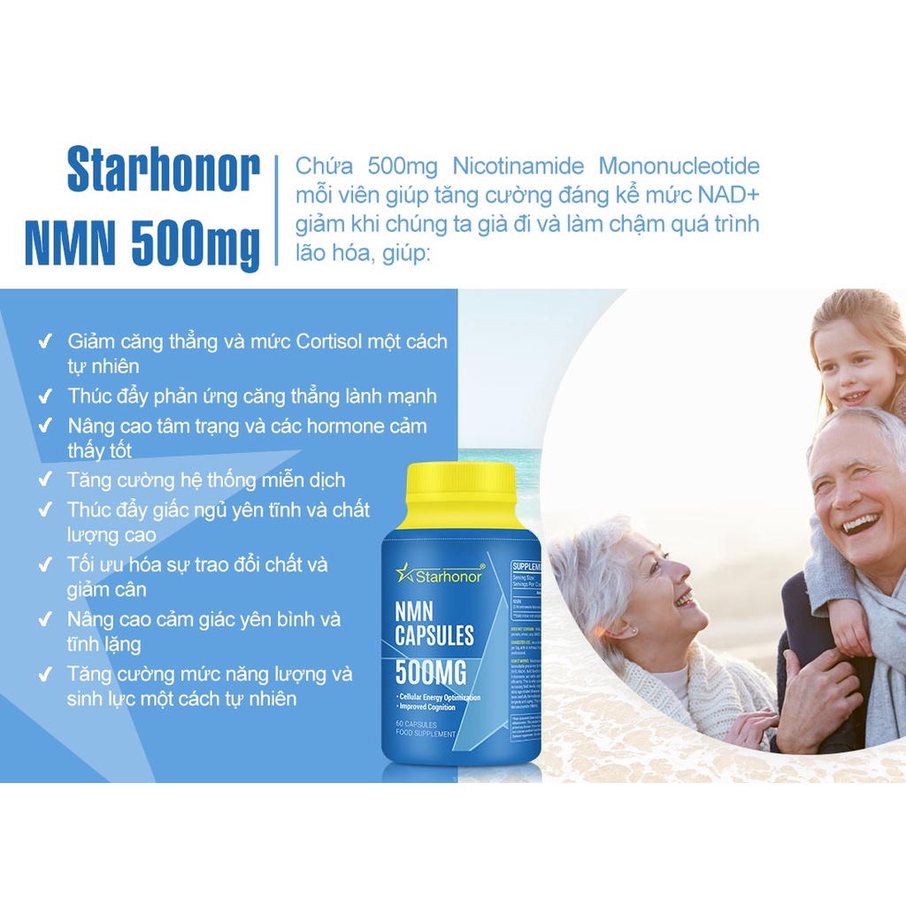 Viên NMN 500mg Starhonor chống lão hóa, sửa chữa tế bào Nicotinamide mononucleotide