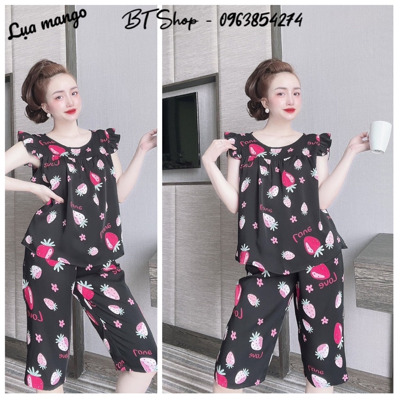 Đồ bộ ngủ mặc nhà lụa mango quần lững hoạ tiết size 2 (57-67kg)
