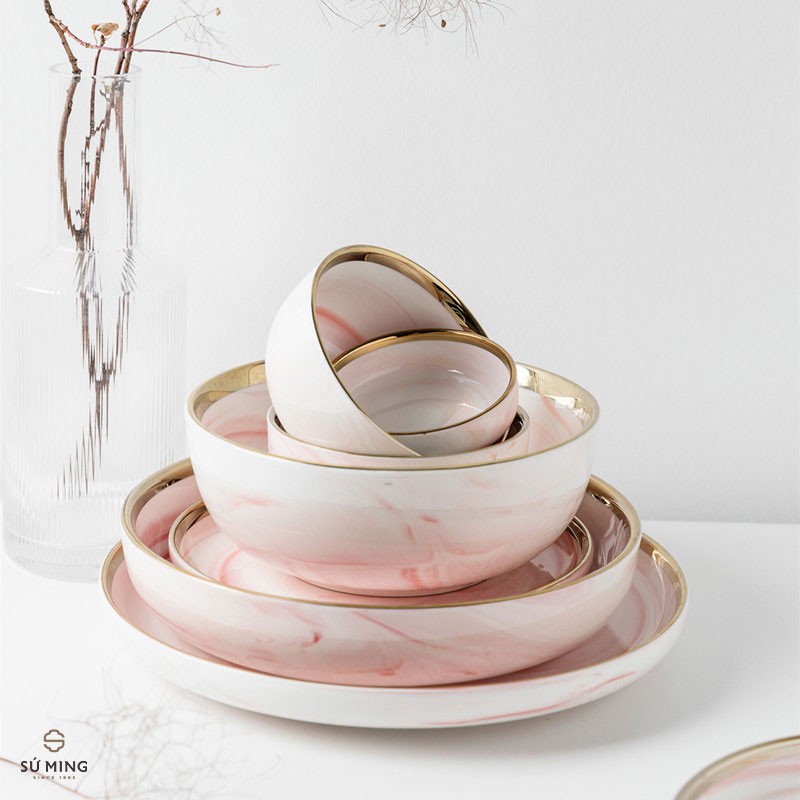 Bộ Bát Đĩa Đẹp Màu Xanh Thẫm [BẮC ÂU] [CAO CẤP] sang trọng, viền vàng 24k, nhiều màu sắc lựa chọn
