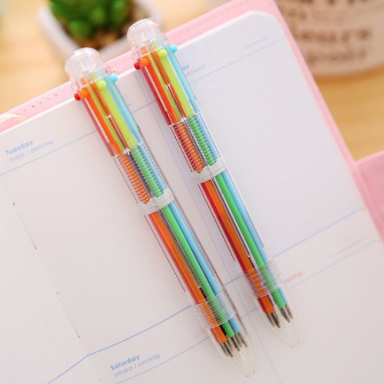 Bút bi nhiều màu vỏ trong suốt dễ thương tiện dụng 6 màu BMBooks