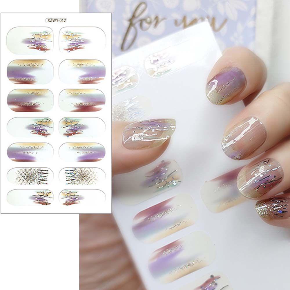 Set 14 Tấm Hình Dán Trang Trí Móng Tay Màu Đồng Lấp Lánh Bảo Vệ Toàn Diện